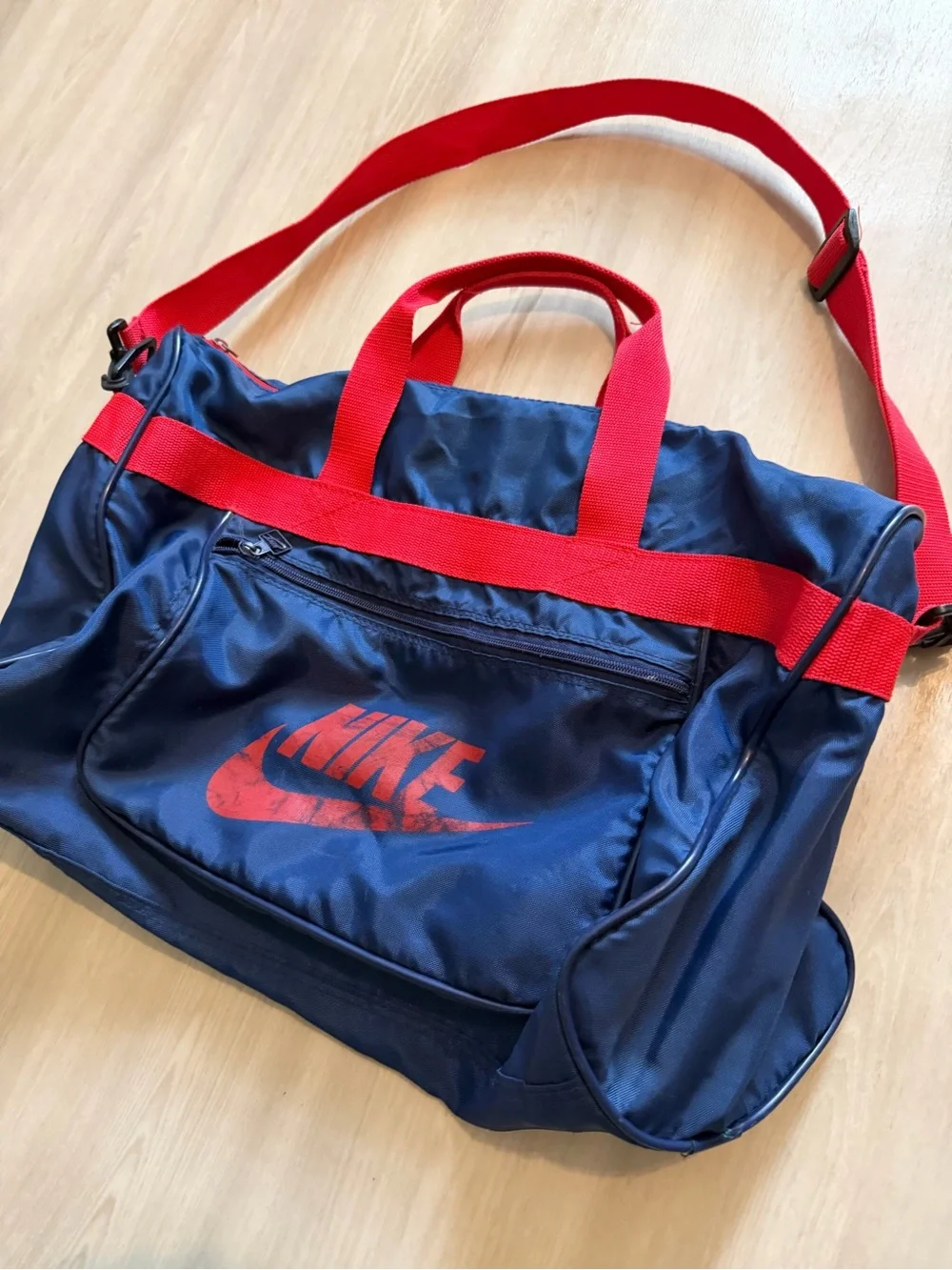 Vintage 1970s NIKE Blue Red Duffle Gym Bag